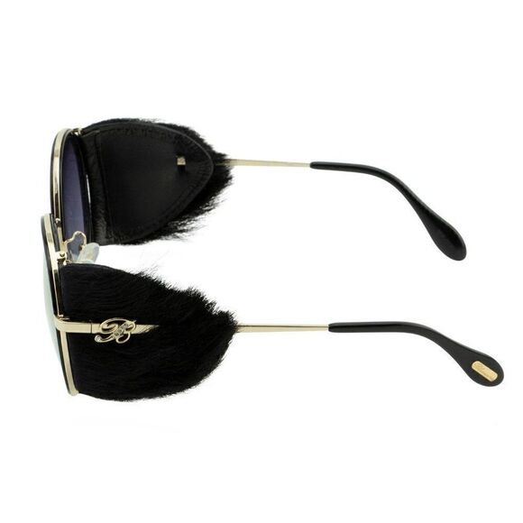 New Blumarine Black & Gold Women Sunglasses Round SBM-109S-300G Faux-Fur Limited - Picture 8 of 14